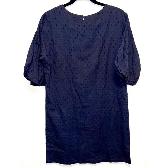 Fitzroy & Willa XS Dress Navy Blue Eyelet Puff Sleeve Preppy Classy Minimal Corp - Picture 3 of 11